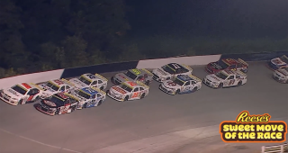 Reese’s Sweet Move of the Race: Brenden Queen takes the lead during a late restart at Salem